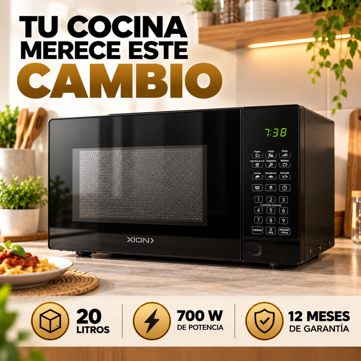 Horno Microondas Digital Para Cocina Xion 20l 700w Negro