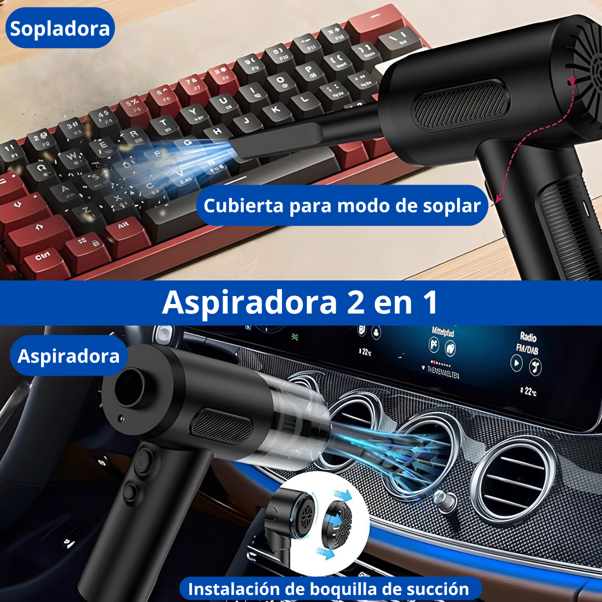 Aspiradora Sopladora Inalámbrica Para Auto Recargable Manual