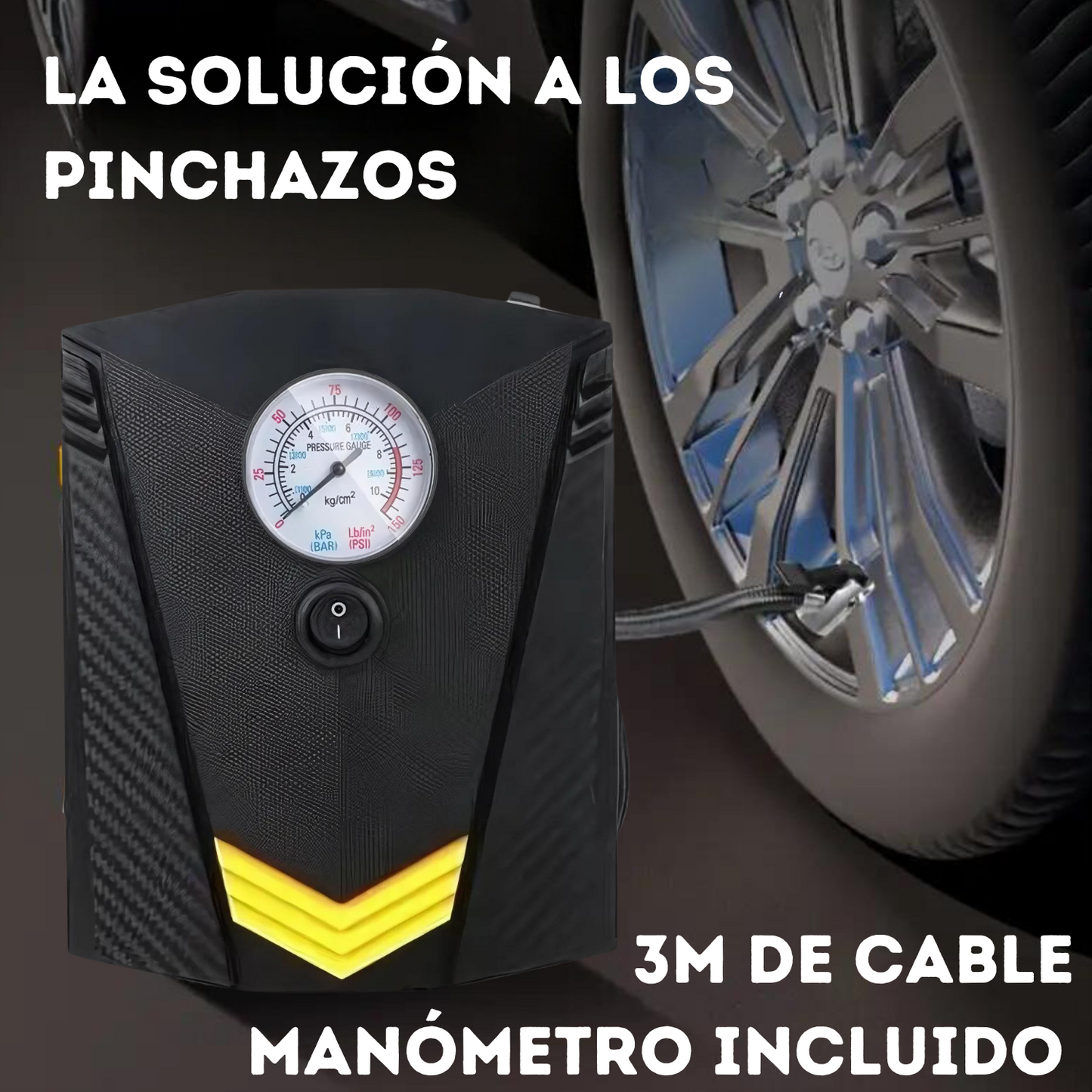 Inflador Compresor Portátil 12v Para Autos Neumáticos Motos