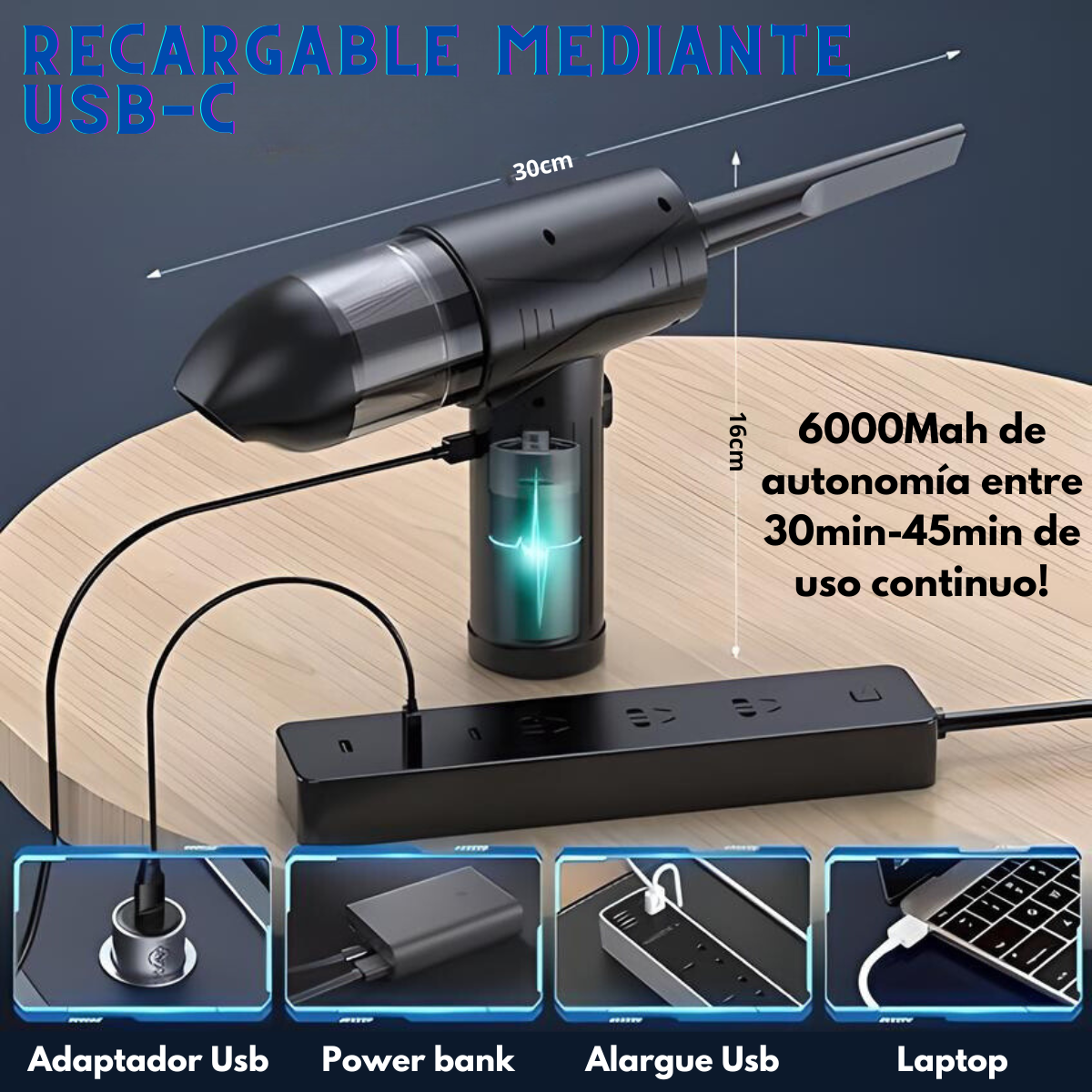 Aspiradora Sopladora Inalámbrica Para Auto Recargable Manual