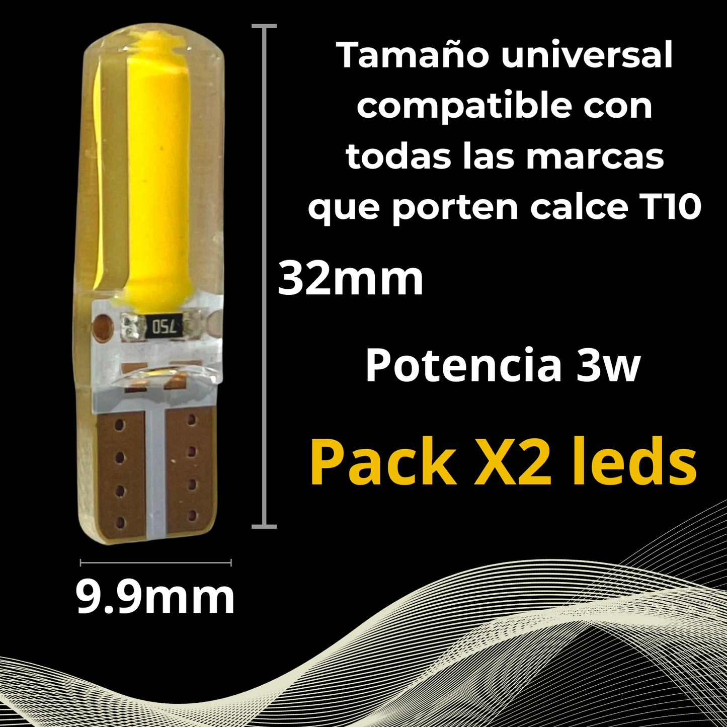 Lampara Led Para Auto T10 Posición Blanca Ambar Amarilla W5W