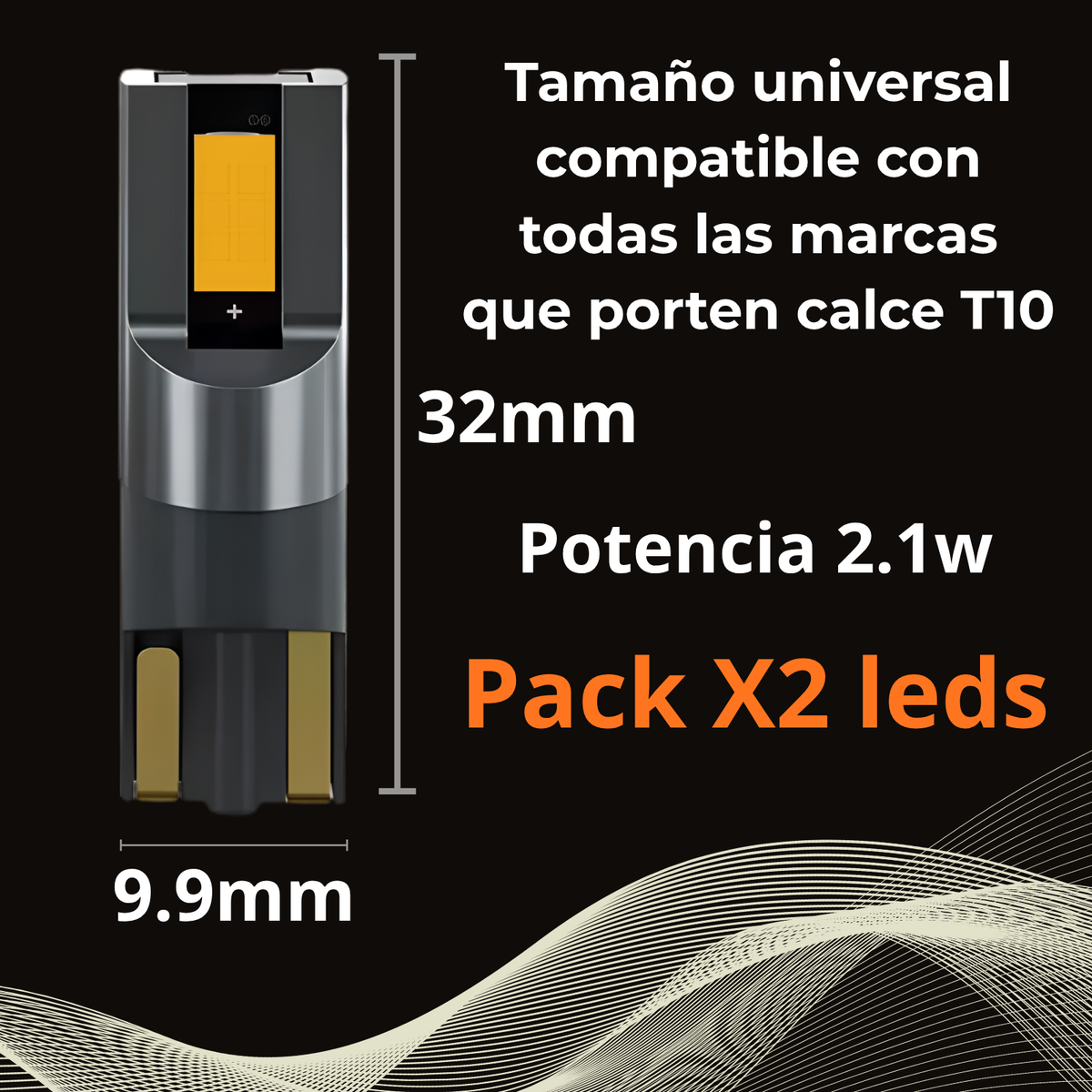 Lampara Led COLOR AMBAR Para Auto T10 Ir100 Posición Matrícula 12v W5w
