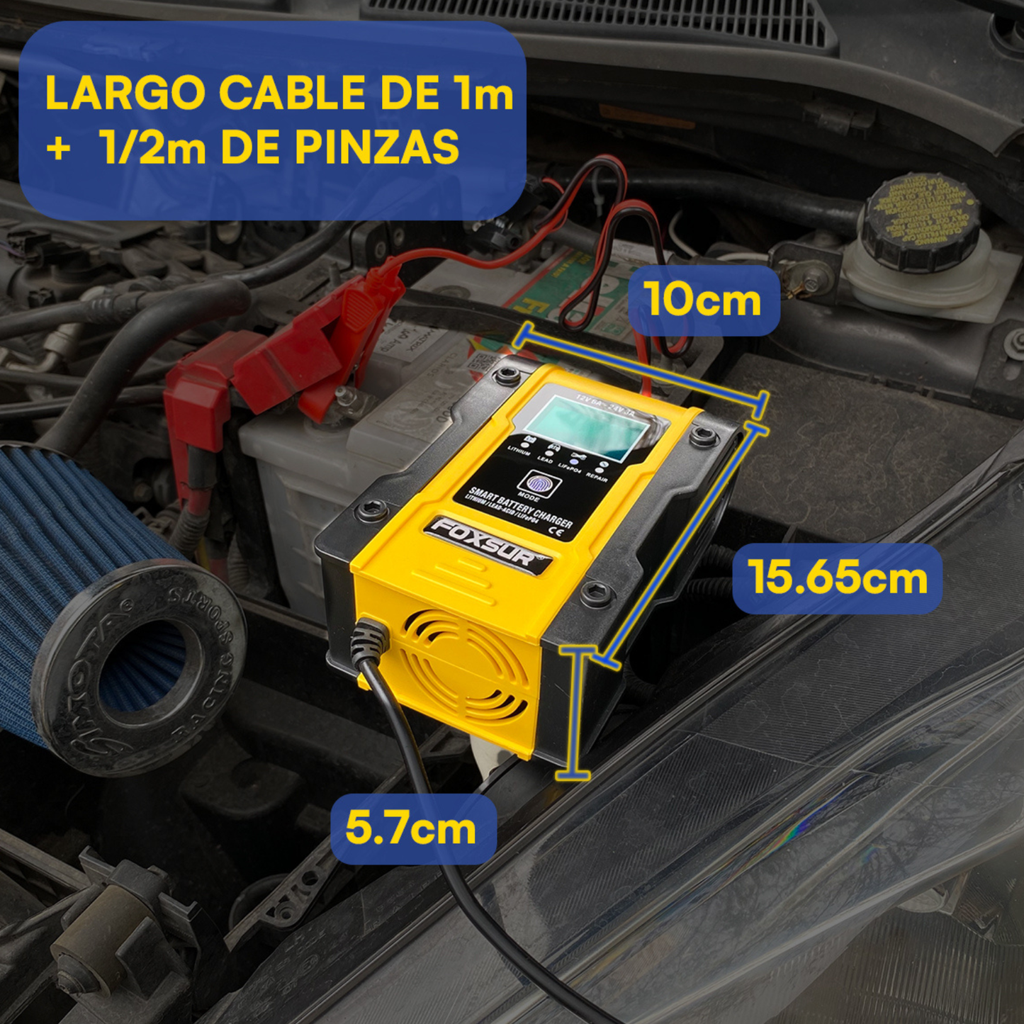 Cargador Automático Portátil 12v 100ah Lcd Para Autos Y Motos