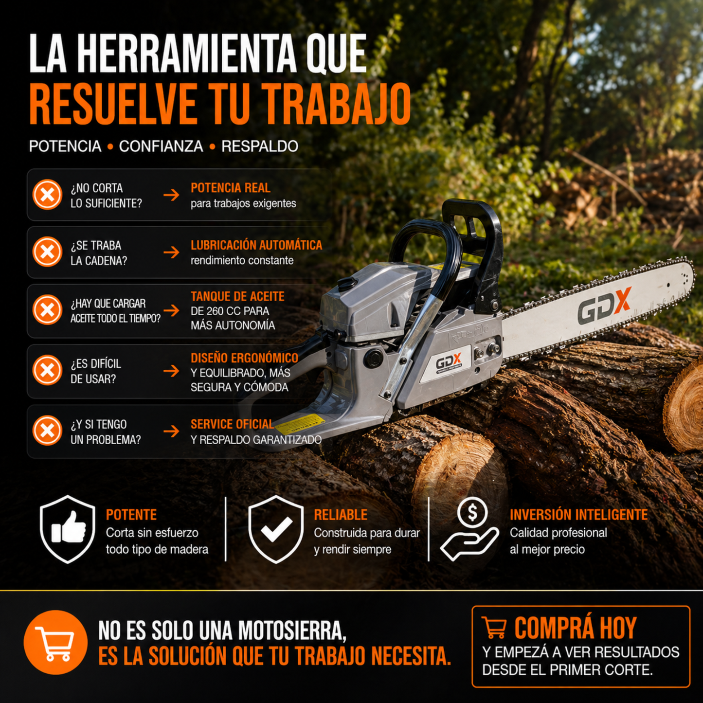 Motosierra A Nafta 52cc 2.5hp A Cadena Espada 20 Motosierra