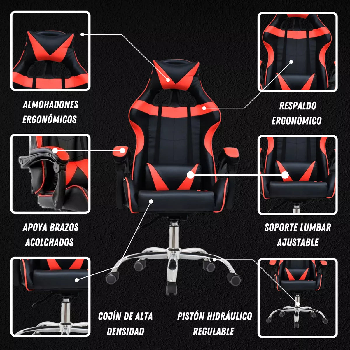 Silla Gamer De Escritorio Ergonomica Apoyo Lumbar Giratoria