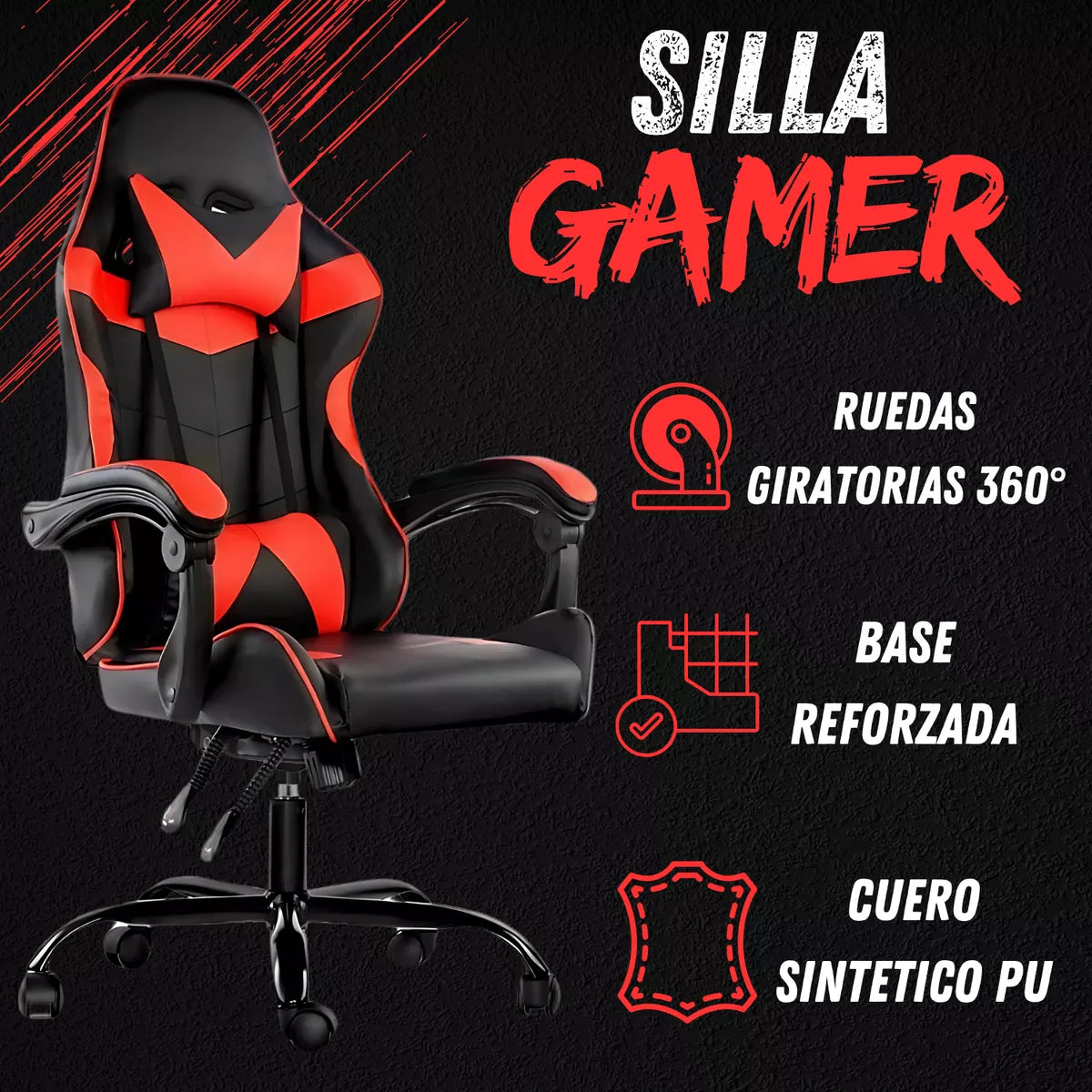 Silla Gamer De Escritorio Ergonomica Apoyo Lumbar Giratoria