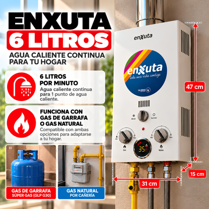 Calefón Calentador A Gas Calentador Agua Enxuta 6l Caliente tiro natural
