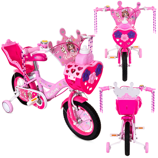Bicicleta para niña Infantil Princesa Urbana Rodado 12 Con Rueditas Y Canasto Color Rosada-Violeta
