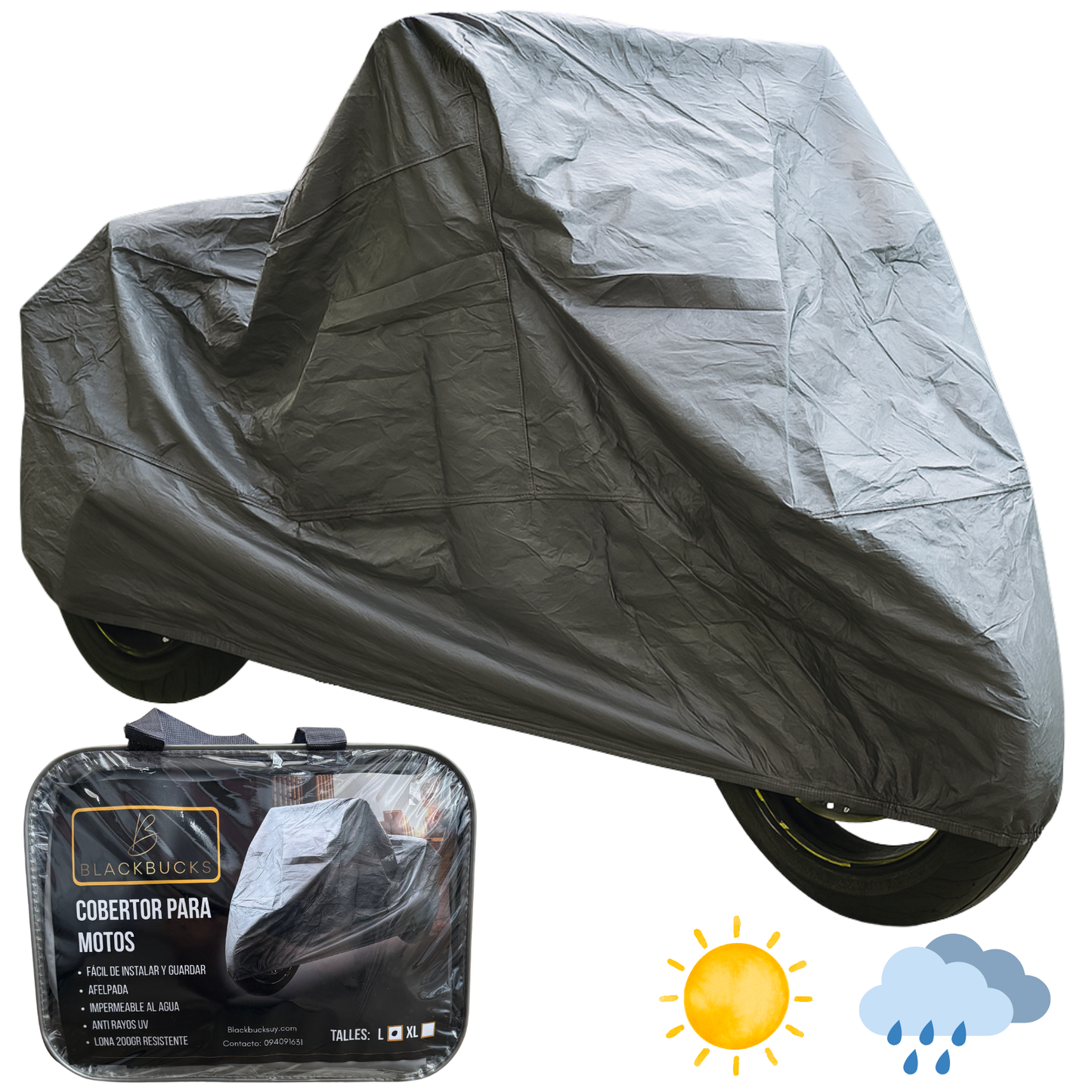 Funda Cubre Moto Lona Impermeable Afelpada Cobertor De Motos BLACKBUCKS