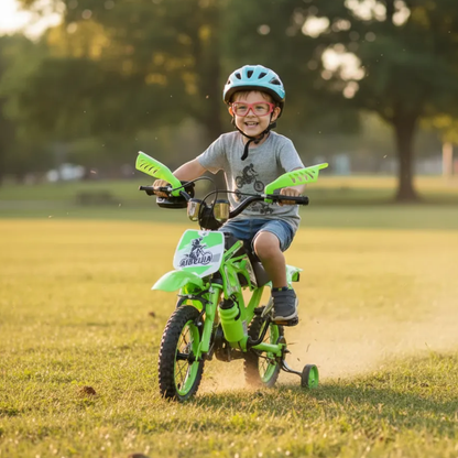 Bicicleta para NENE NIÑO Infantil MOTOCROSS Urbana Rodado 16 Con Rueditas Y ACELERDOR ROJA-VERDE