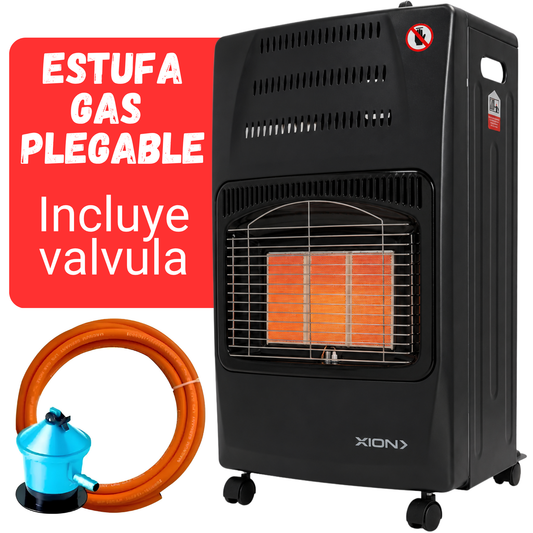 Estufa a gas supergas plegable Xion 3 niveles de potencia y seguridad