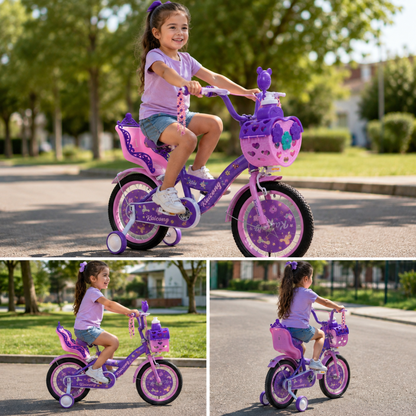 Bicicleta para niña Infantil Princesa Urbana Rodado 16 Con Rueditas Y Canasto Color Rosada-Violeta