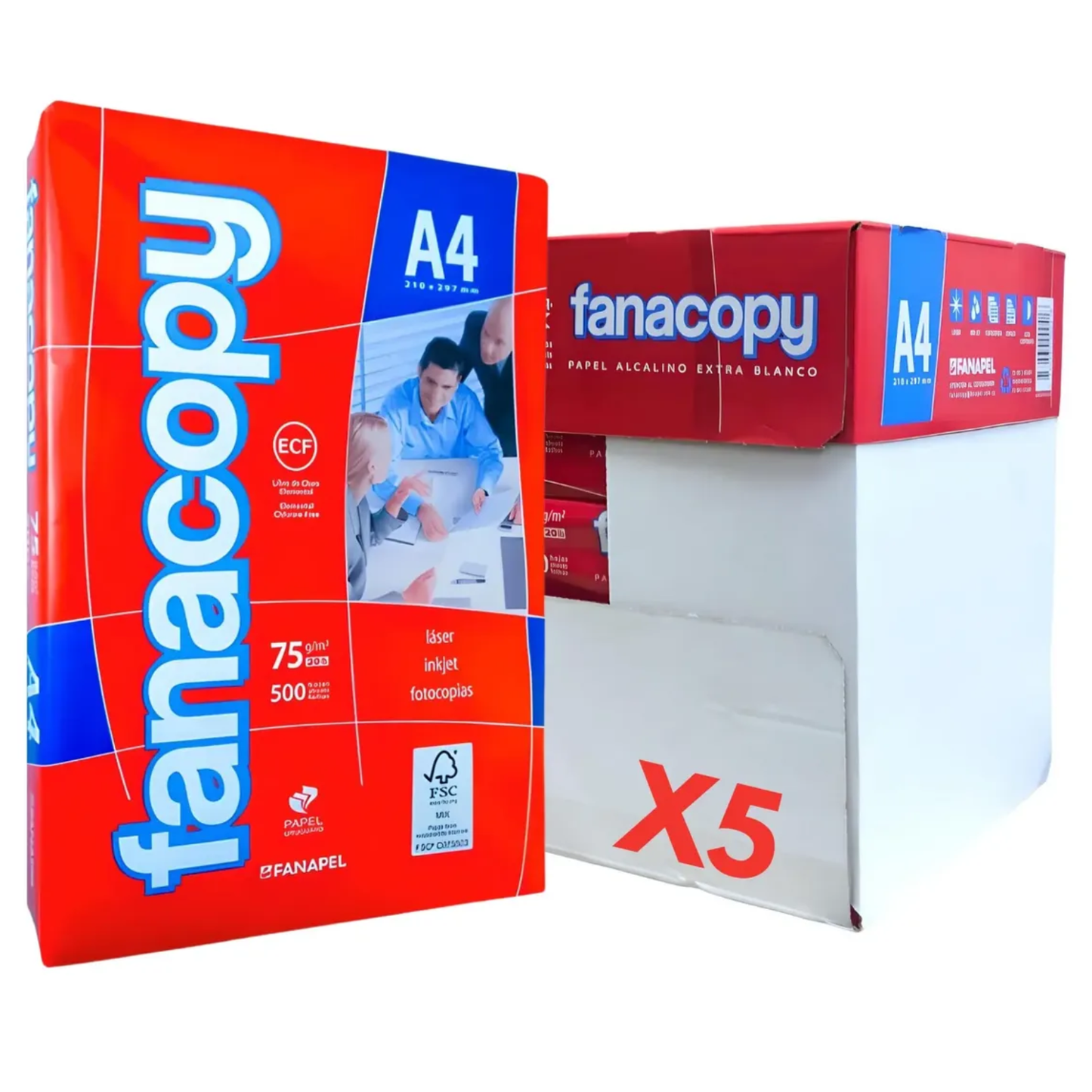 Pack Resma Hoja A4 Caja X5 Fanacopy Papel Blanco Impresora
