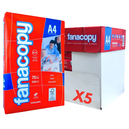 Pack Resma Hoja A4 Caja X5 Fanacopy Papel Blanco Impresora