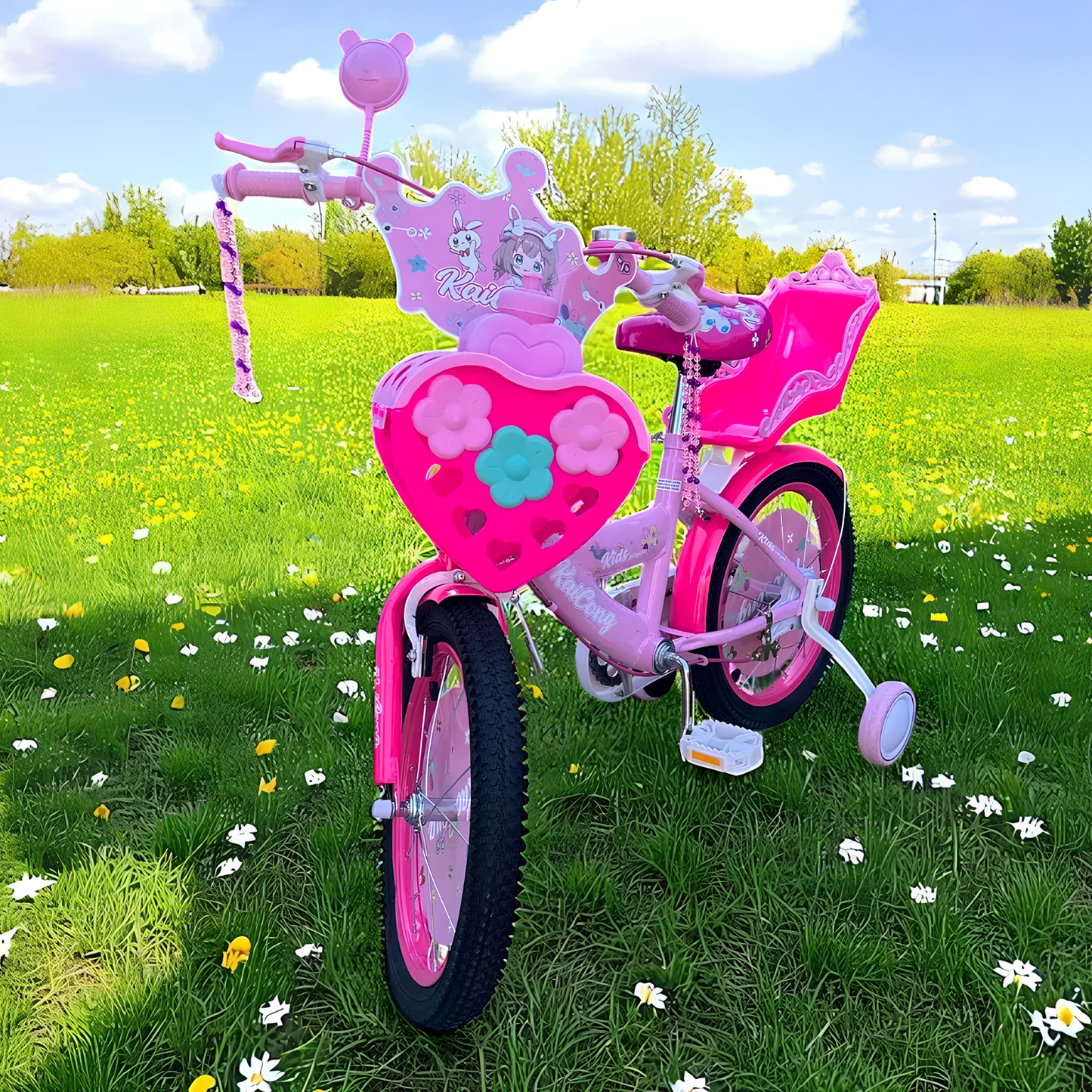 Bicicleta para niña Infantil Princesa Urbana Rodado 16 Con Rueditas Y Canasto Color Rosada-Violeta