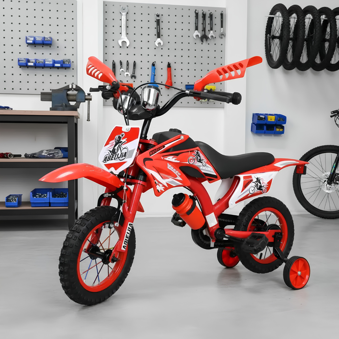 Bicicleta para NENE NIÑO Infantil MOTOCROSS Urbana Rodado 16 Con Rueditas Y ACELERDOR ROJA-VERDE