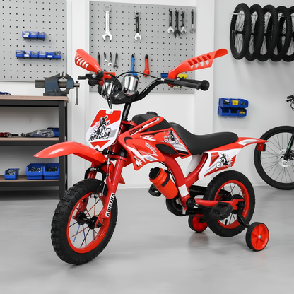 Bicicleta para NENE NIÑO Infantil MOTOCROSS Urbana Rodado 16 Con Rueditas Y ACELERDOR ROJA-VERDE