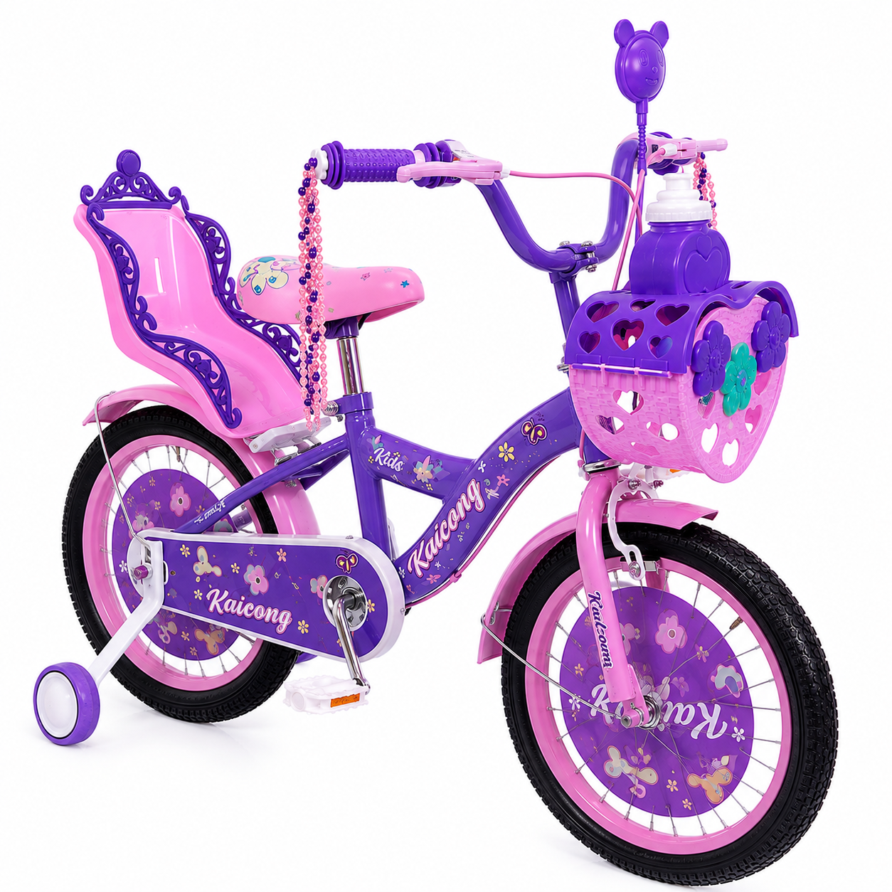 Bicicleta para niña Infantil Princesa Urbana Rodado 16 Con Rueditas Y Canasto Color Rosada-Violeta