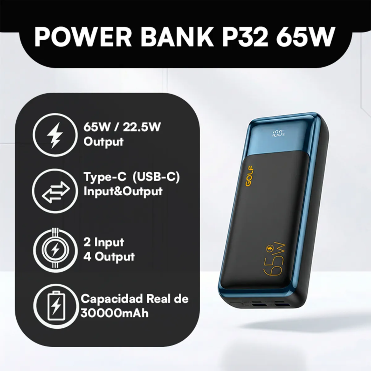 Power Bank Batería Portátil Externa Carga Rápida 30000mah