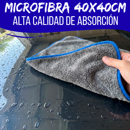 Paño Toalla De Microfibra Auto Detailing Gruesa 40x40 1000g Gris Con Azul