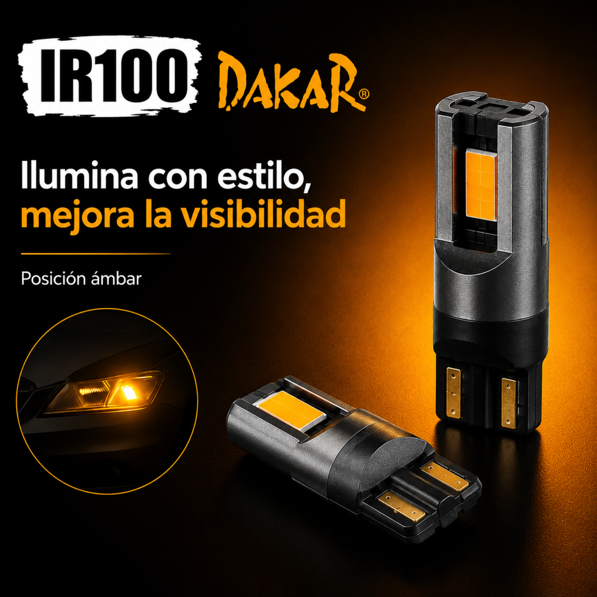Lampara Led COLOR AMBAR Para Auto T10 Ir100 Posición Matrícula 12v W5w