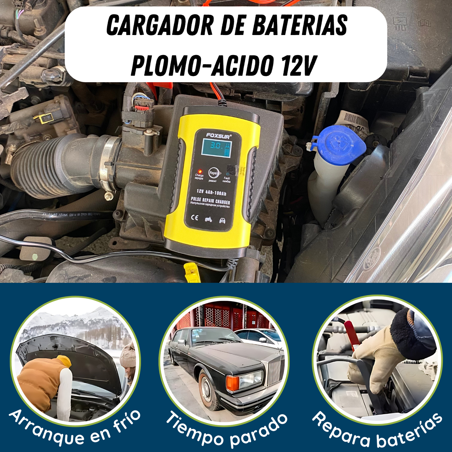 Cargador De Baterías De Autos Motos 12v Portátil Automático