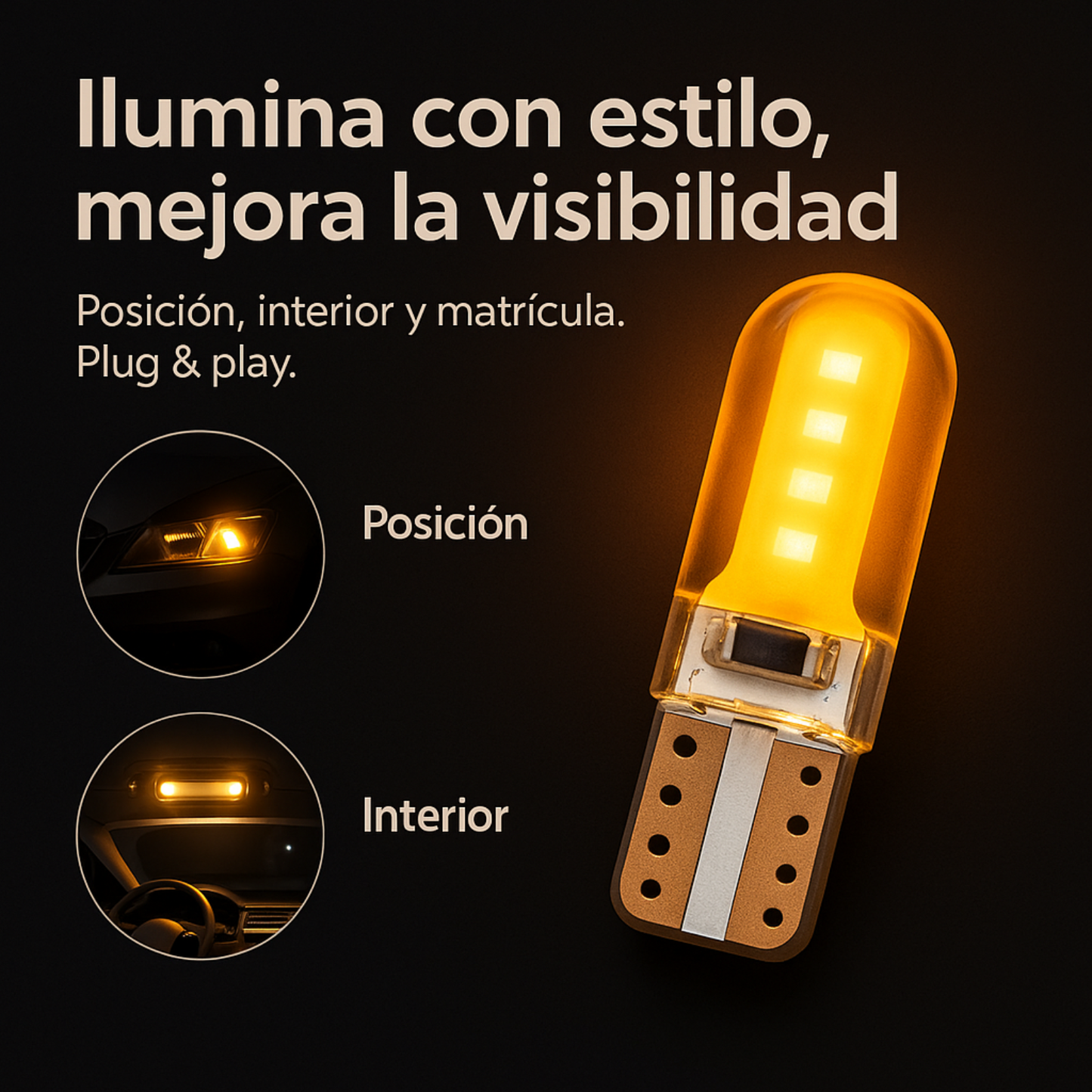 Lampara Led Para Auto T10 Posición Blanca Ambar Amarilla W5W