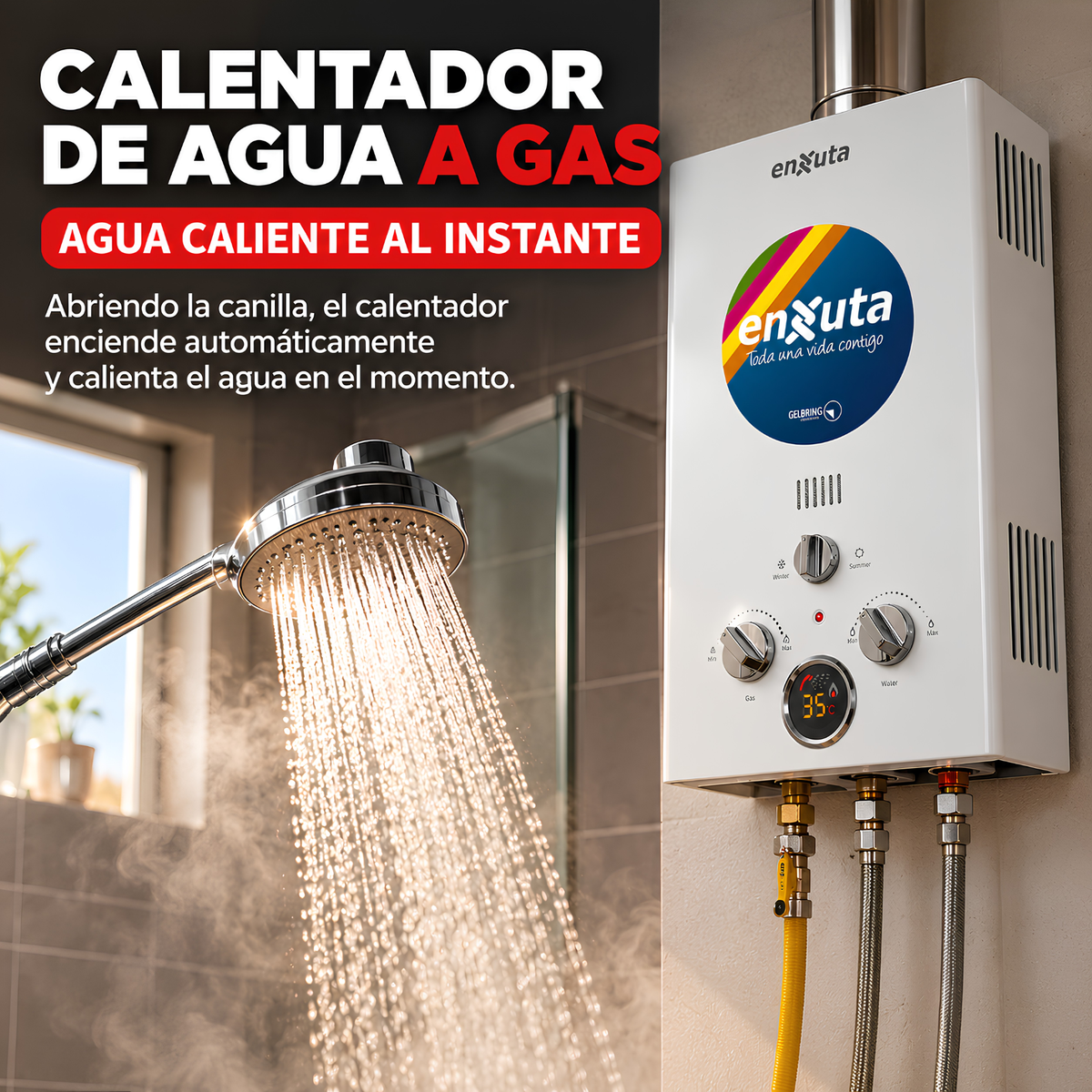 Calefón Calentador A Gas Calentador Agua Enxuta 6l Caliente tiro natural