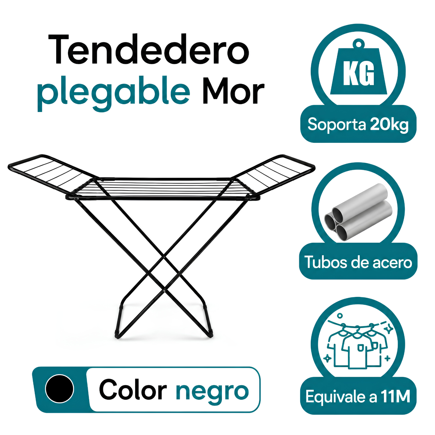 Tender Tendedero Ropa Mor Plegable Grande Exterior Abatible NEGRO