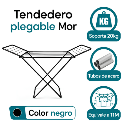 Tender Tendedero Ropa Mor Plegable Grande Exterior Abatible NEGRO