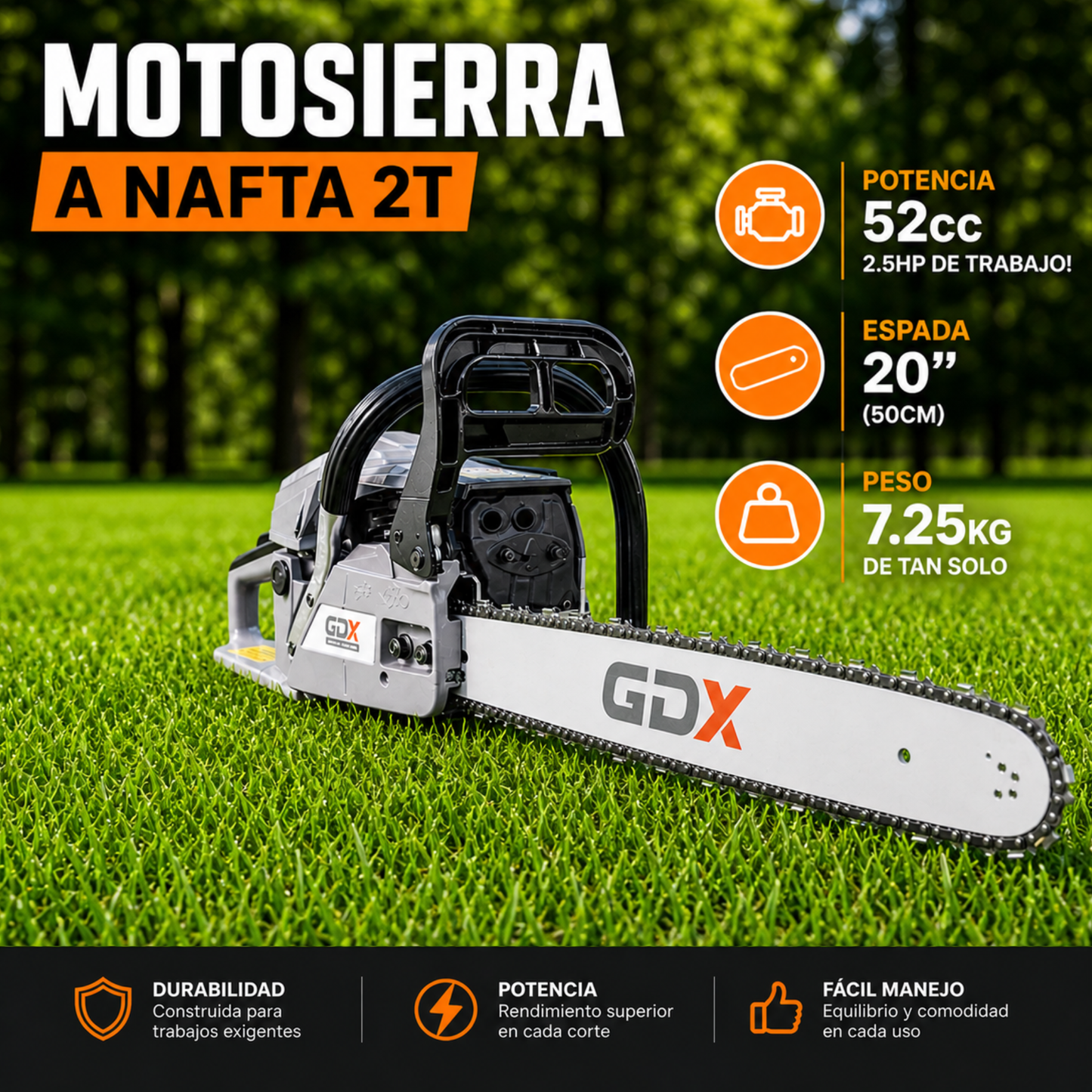 Motosierra A Nafta 52cc 2.5hp A Cadena Espada 20 Motosierra