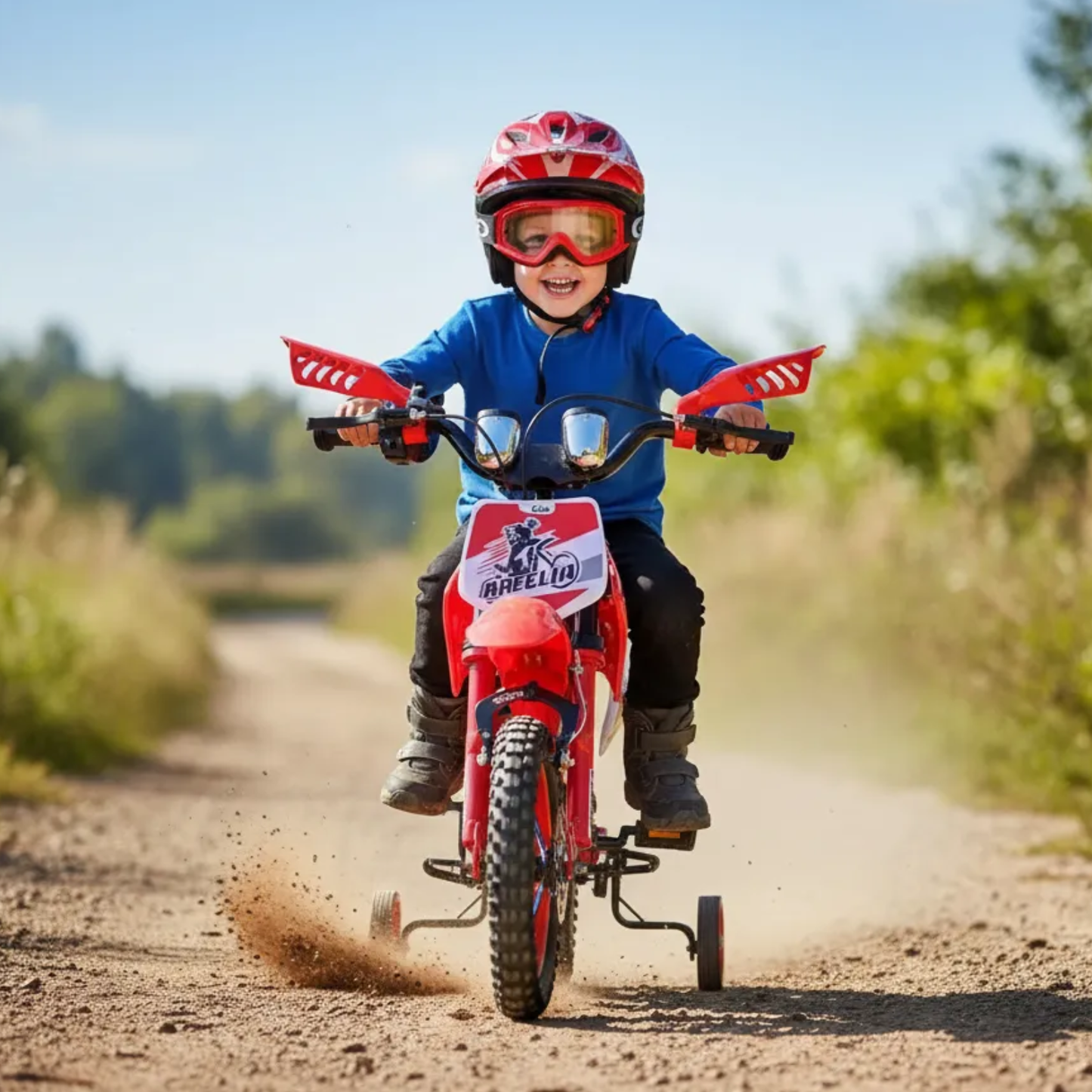 Bicicleta para NENE NIÑO Infantil MOTOCROSS Urbana Rodado 16 Con Rueditas Y ACELERDOR ROJA-VERDE