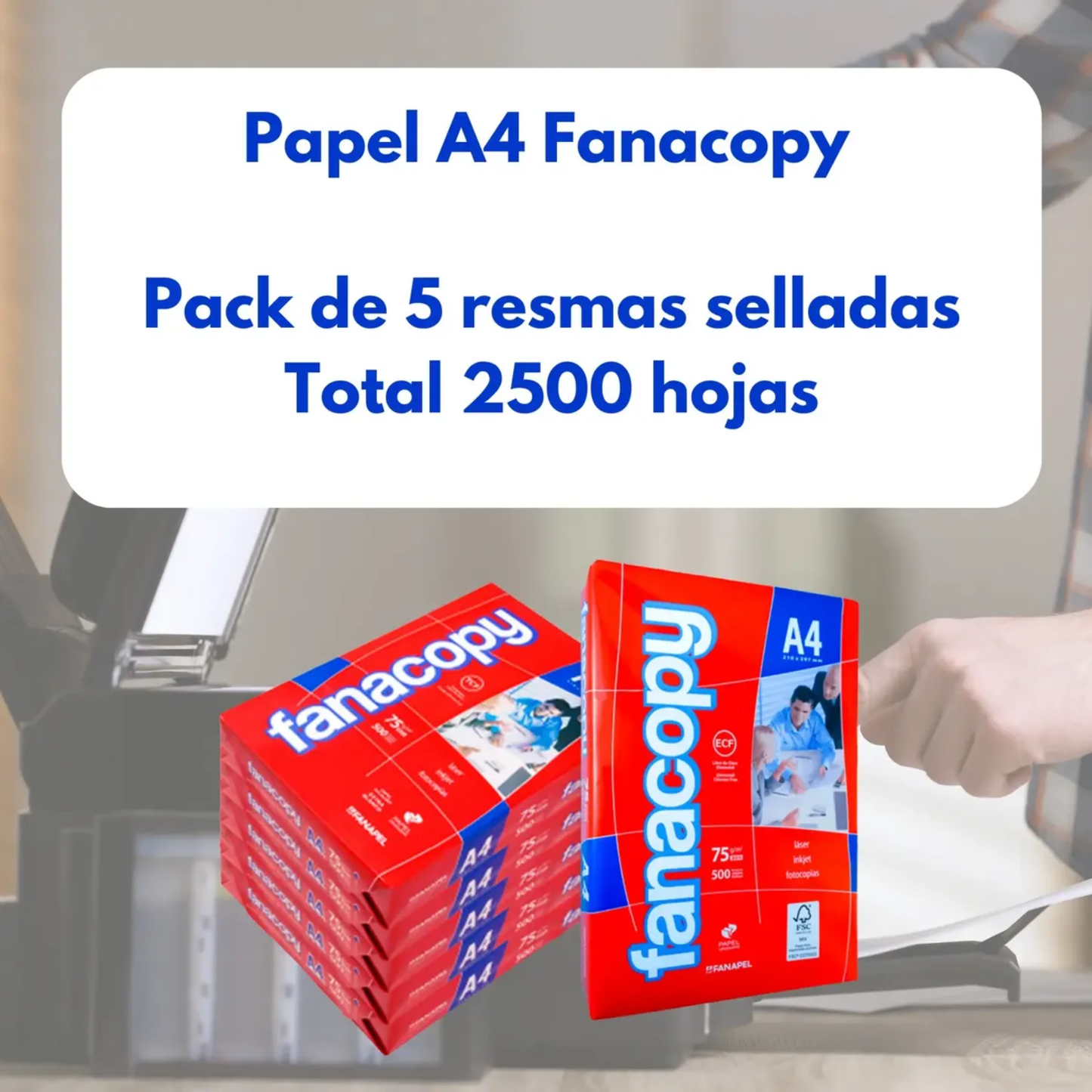 Pack Resma Hoja A4 Caja X5 Fanacopy Papel Blanco Impresora