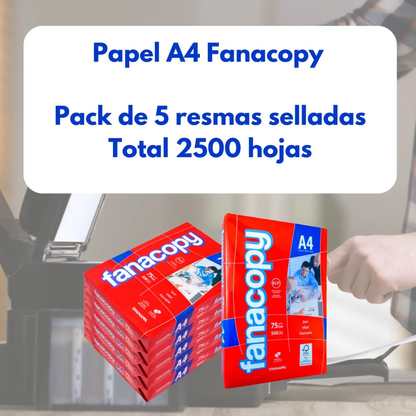 Pack Resma Hoja A4 Caja X5 Fanacopy Papel Blanco Impresora