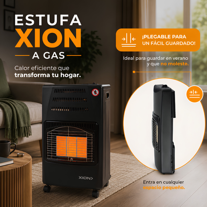 Estufa a gas supergas plegable Xion 3 niveles de potencia y seguridad
