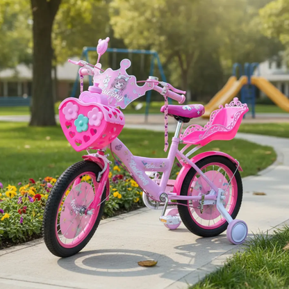 Bicicleta para niña Infantil Princesa Urbana Rodado 16 Con Rueditas Y Canasto Color Rosada-Violeta