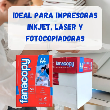 Pack Resma Hoja A4 Caja X5 Fanacopy Papel Blanco Impresora