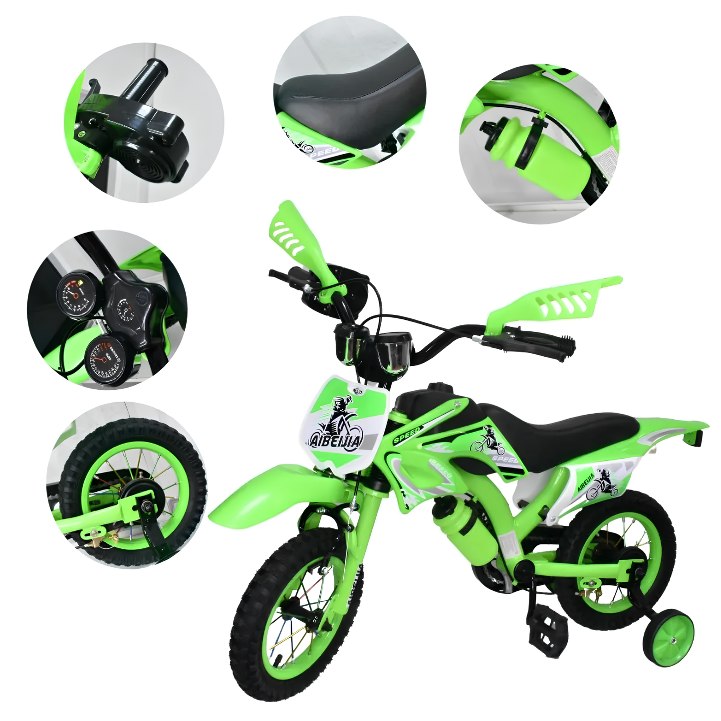 Bicicleta para NENE NIÑO Infantil MOTOCROSS Urbana Rodado 16 Con Rueditas Y ACELERDOR ROJA-VERDE