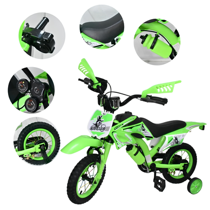 Bicicleta para NENE NIÑO Infantil MOTOCROSS Urbana Rodado 16 Con Rueditas Y ACELERDOR ROJA-VERDE