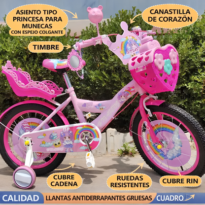 Bicicleta para Nena Niña Infantil Princesa Urbana Rodado 20 Con Rueditas Y Canasto Color Rosada