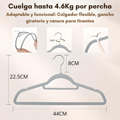 Percha Para Ropa Fina Antideslizante Forradas En Terciopelo