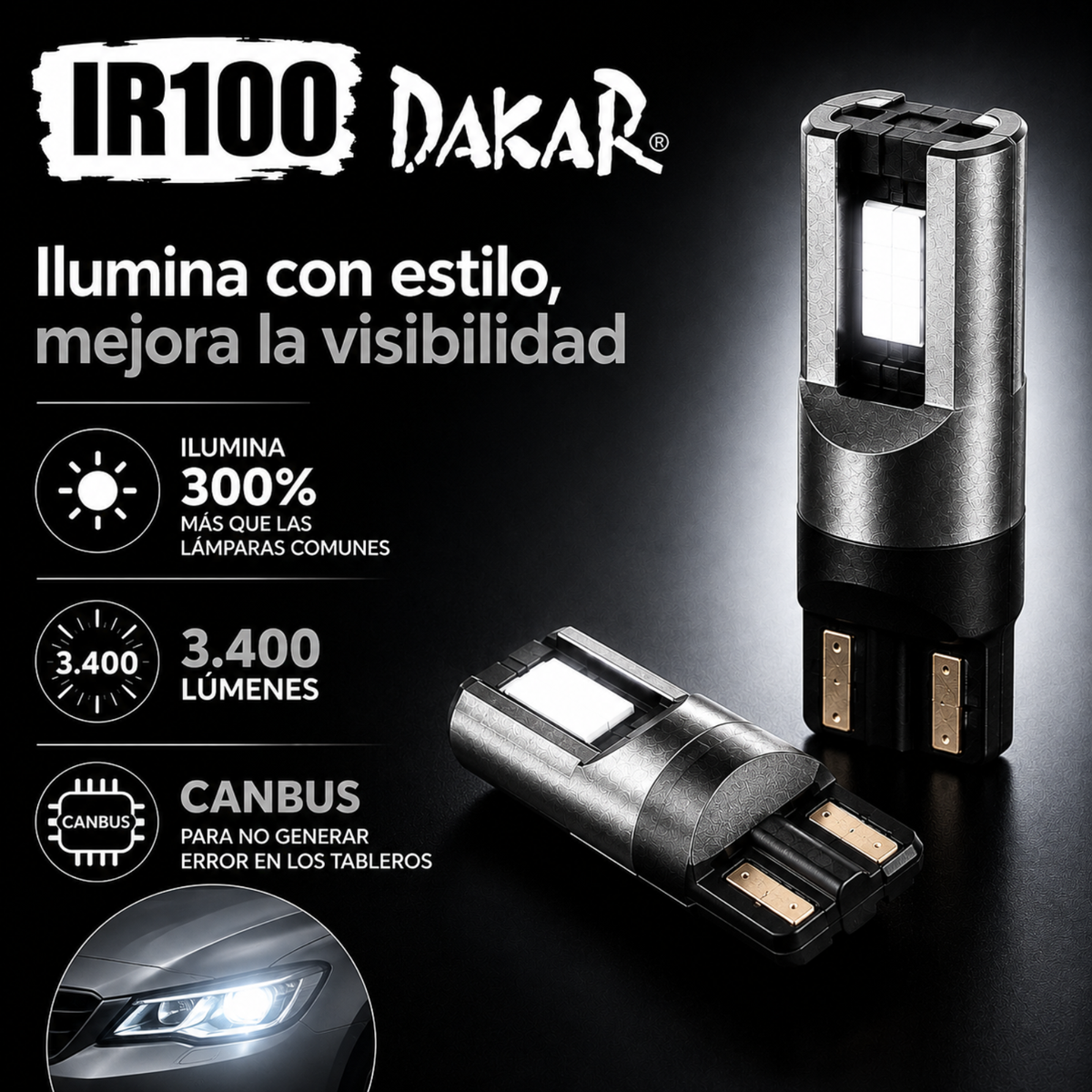 Lampara Led COLOR BLANCO Para Auto T10 Ir100 Posición Matrícula 12v W5w