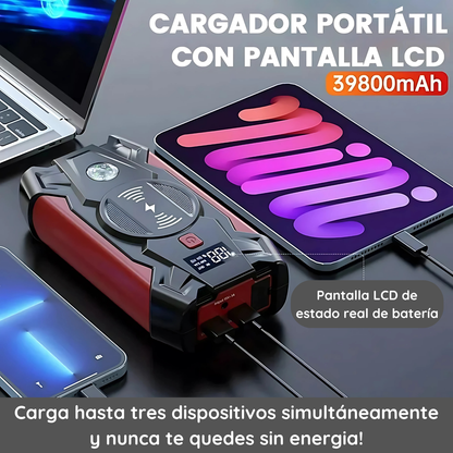 Arrancador Cargador Batería De Autos POTENTE NAFTA O DIESEL Portátil Con Compresor