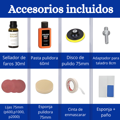Kit Restaurador Revividor Pulidor De Faros Ópticas De Auto