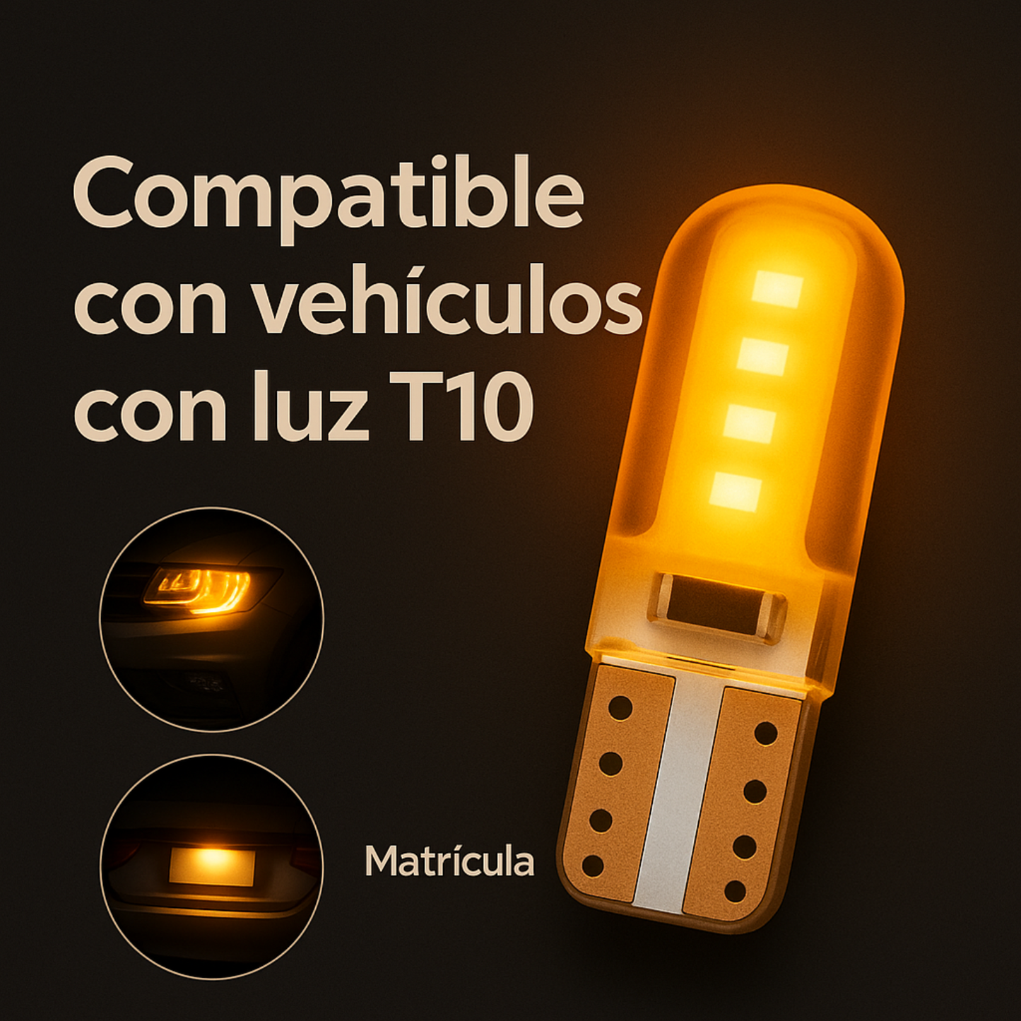 Lampara Led Para Auto T10 Posición Blanca Ambar Amarilla W5W