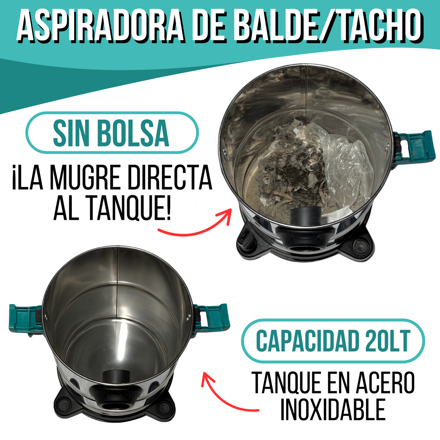 Aspiradora Industrial Profesional Sin Bolsa Tacho Balde 2200W
