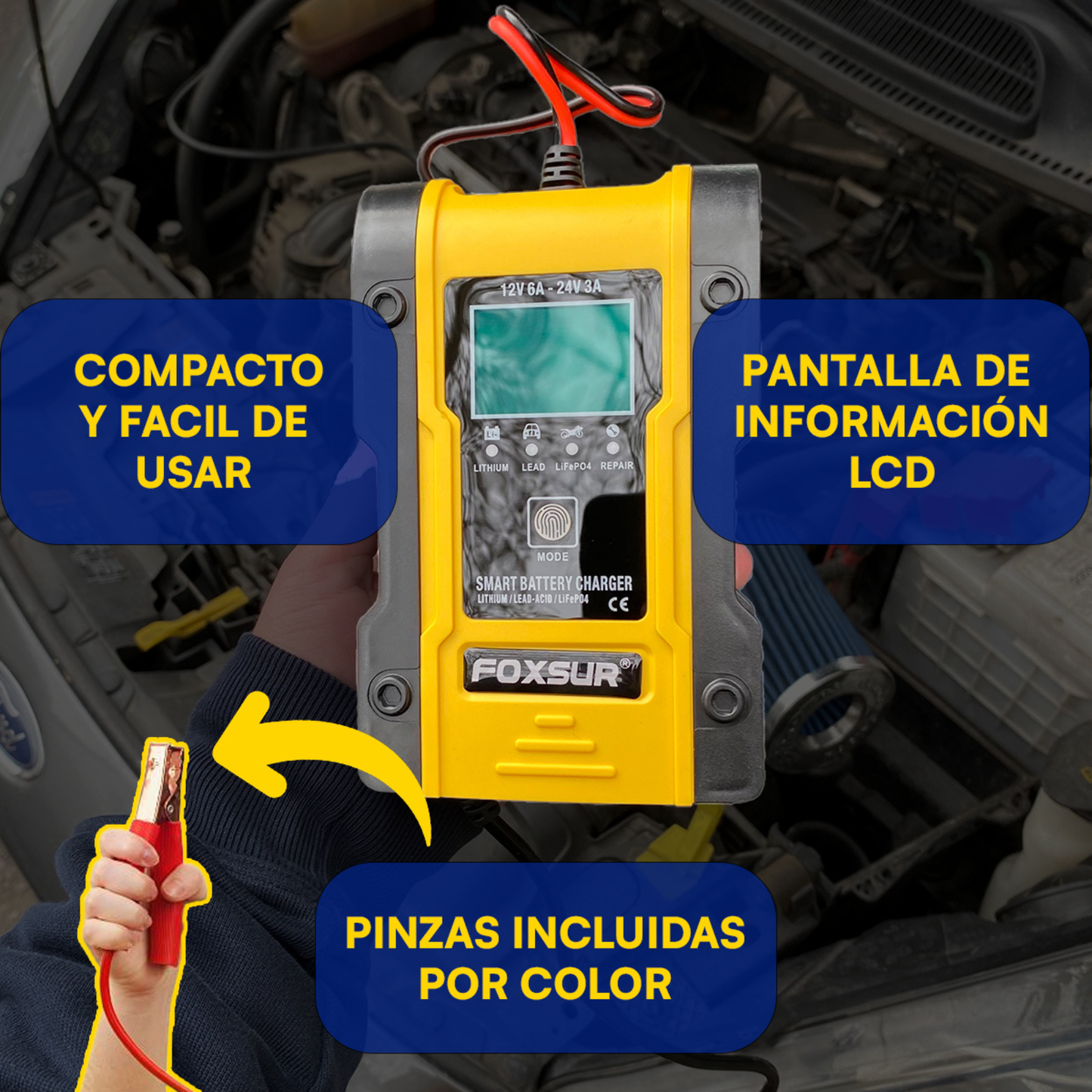 Cargador Automático Portátil 12v 100ah Lcd Para Autos Y Motos