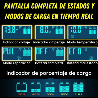 Cargador Automático Portátil 12v 100ah Lcd Para Autos Y Motos