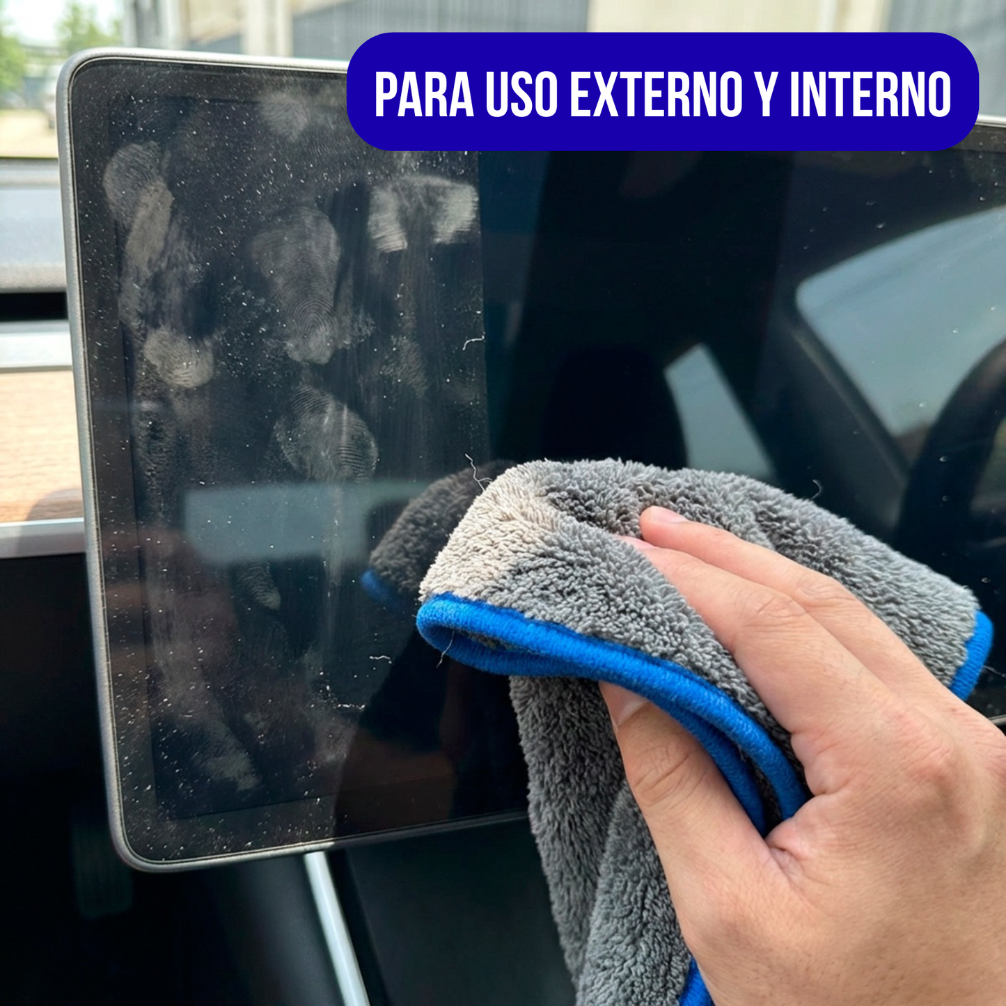Paño Toalla De Microfibra Auto Detailing Gruesa 40x40 1000g Gris Con Azul