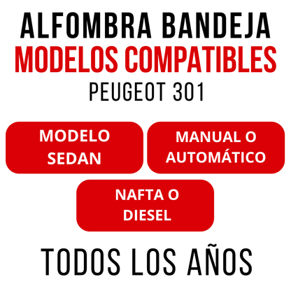 Juego Alfombra Auto Bandeja Rígida Peugeot 301 Set completo bandejas rígidas